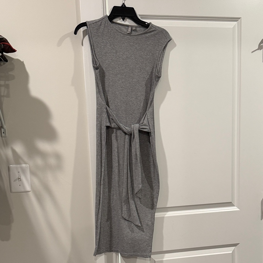 ASOS Gray Midi Dress with Tie Detail